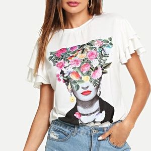 NEW!!!🌹Flower Frida Kahlo Figure Print Tee🌹